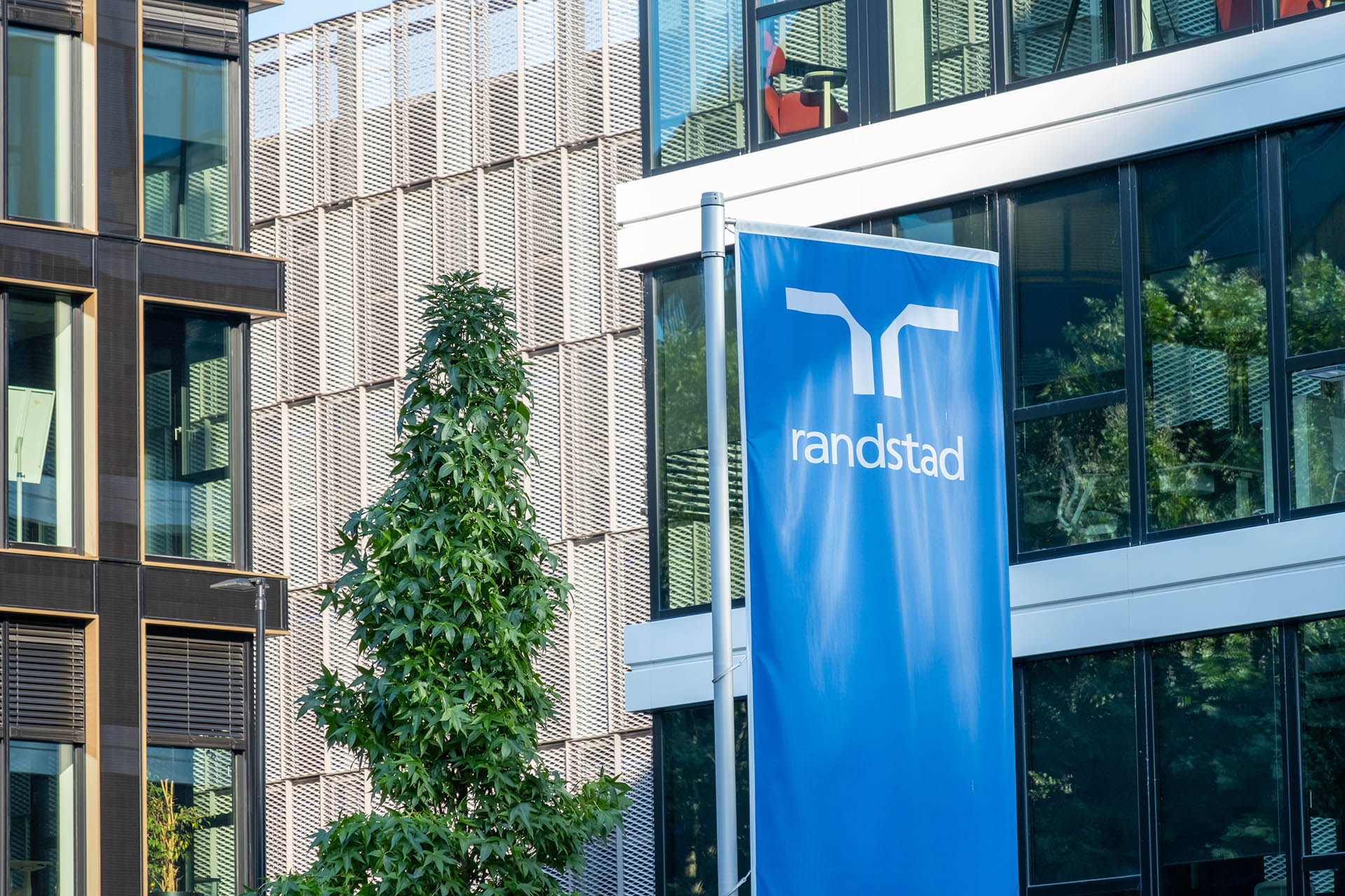 Randstad logo on office building, german global leader in HR services industry, recruiting agency for personnel selection, Randstad Jobs in Frankfurt am Main, Germany - September 1, 2024