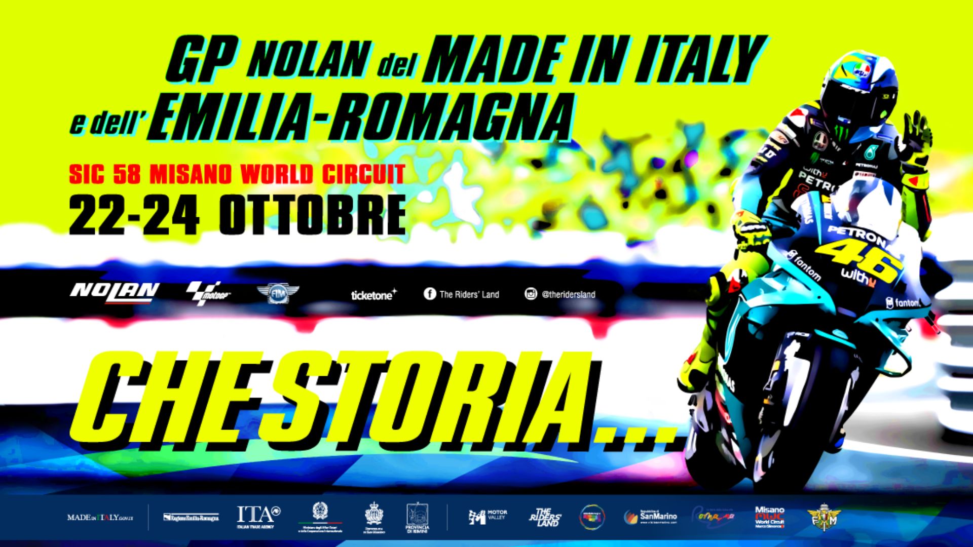 The Misano GP celebrates the myth of Valentino in Aldo Drudi’s poster.