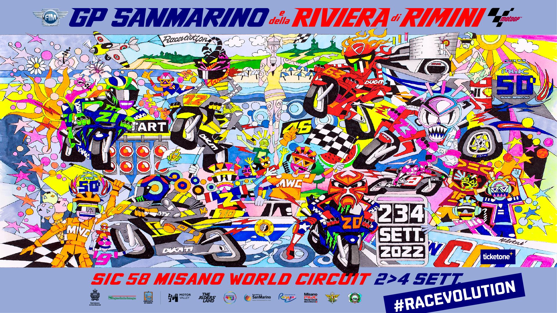 MotoGP, Aldo Drudi accende i colori del Gran Premio di San Marino e della Riviera di Rimini.