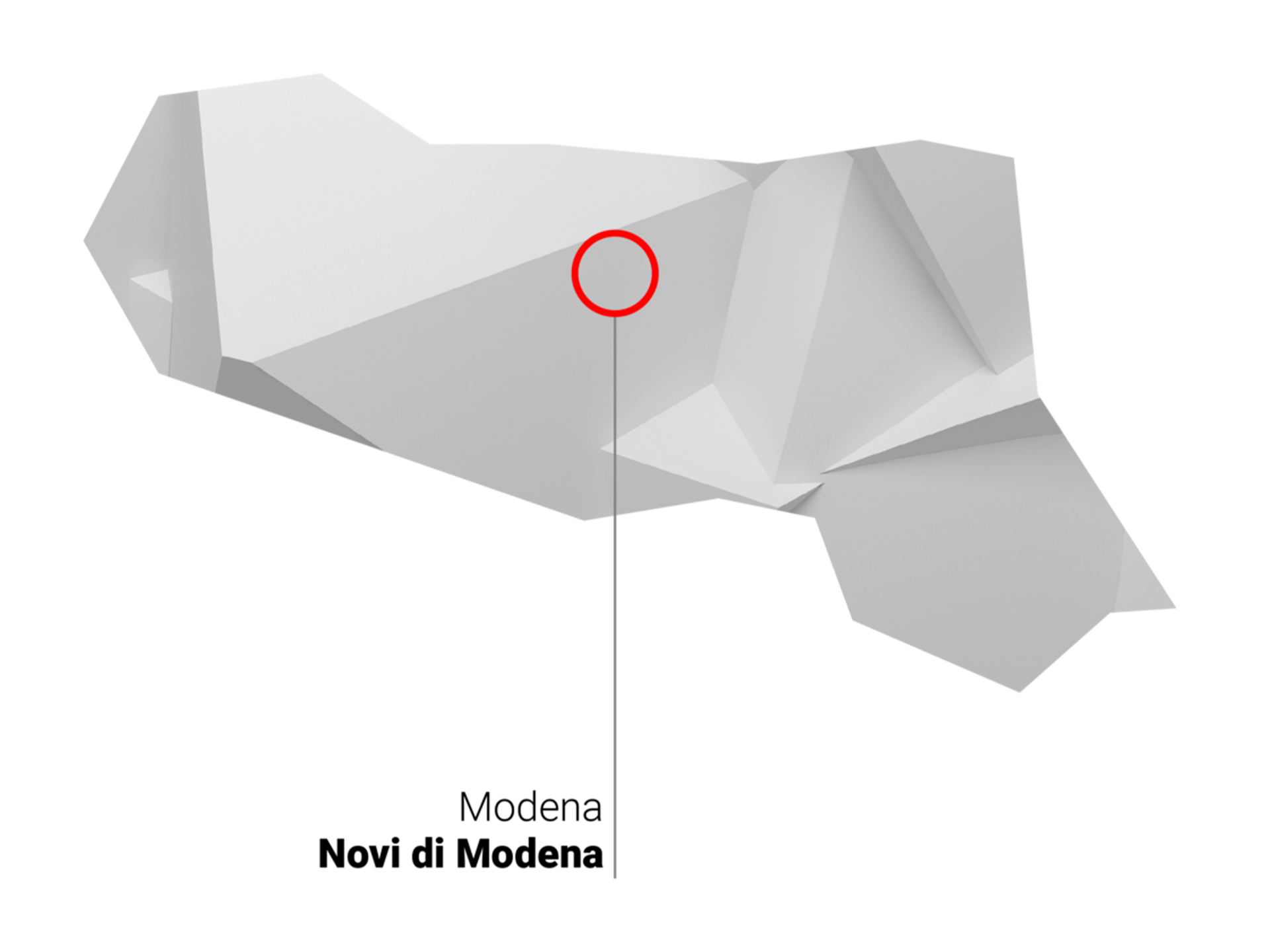 schematic map of Emilia Romagna with Novi di Modena highlighted