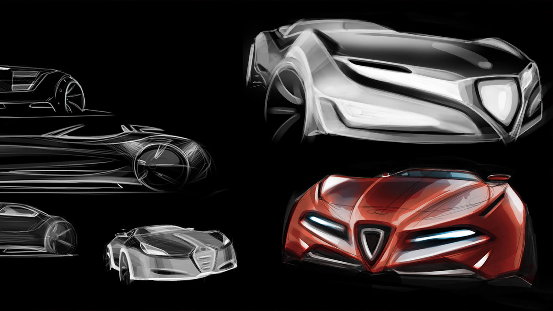 renderings and sketches of sports cars