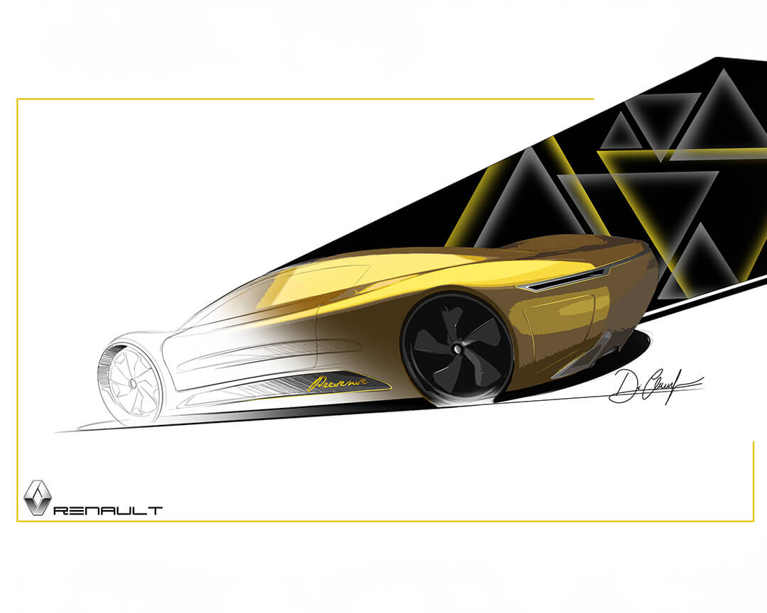 sketches of yellow Renault cars