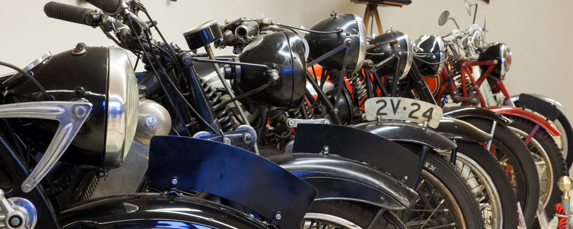 Side view of motorcycles on display