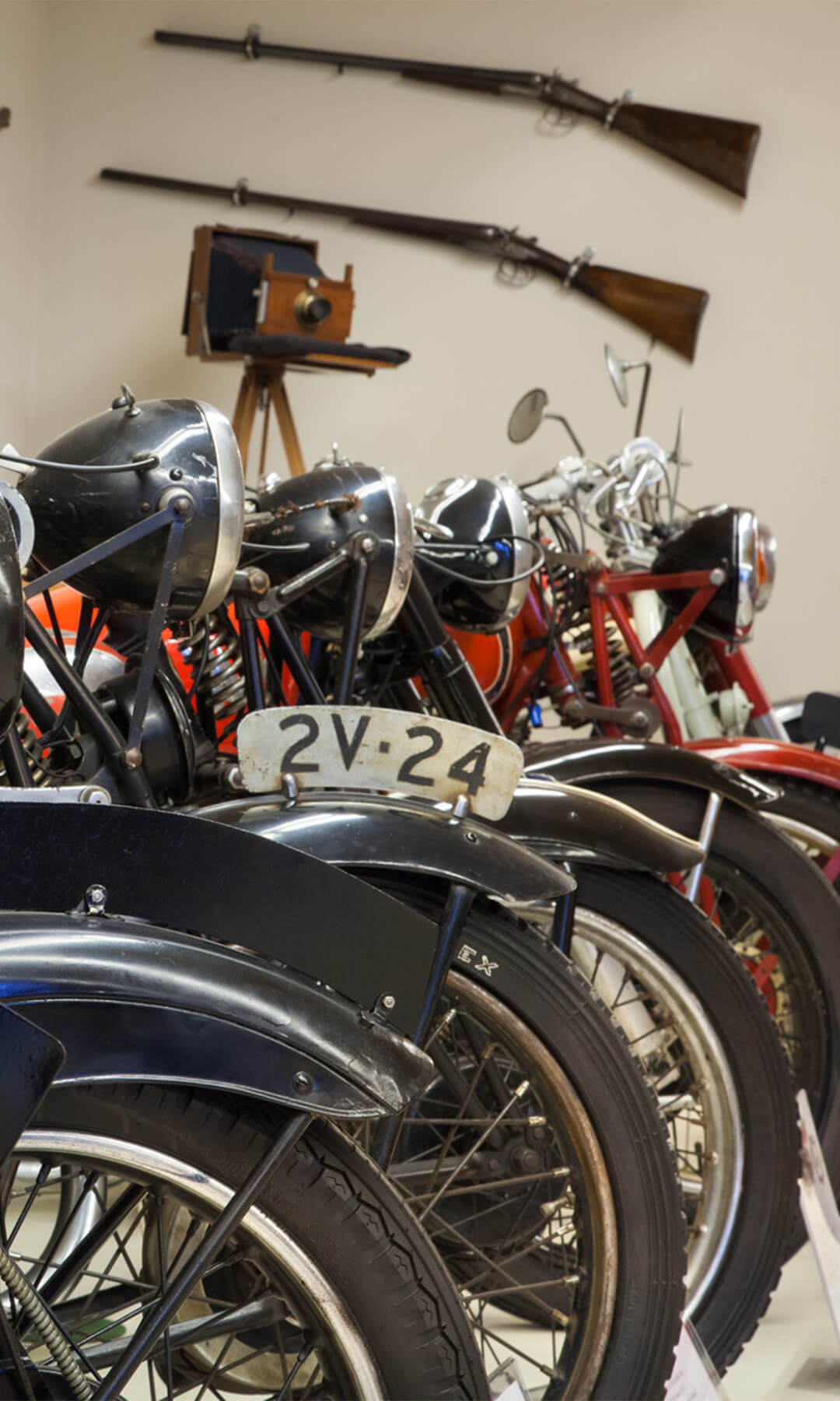 Side view of motorcycles on display