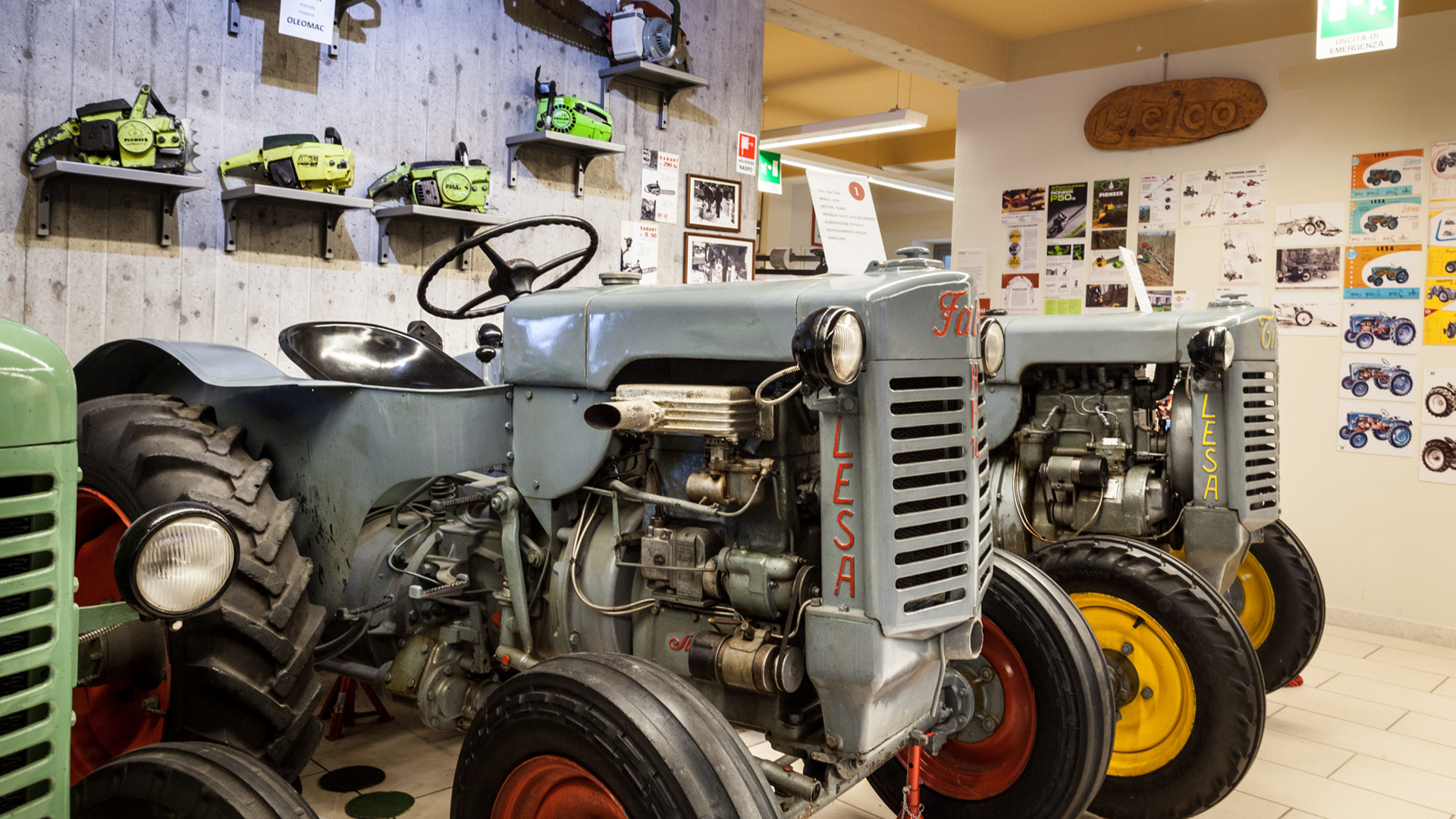 Collection hall with exhibition of vintage tractors