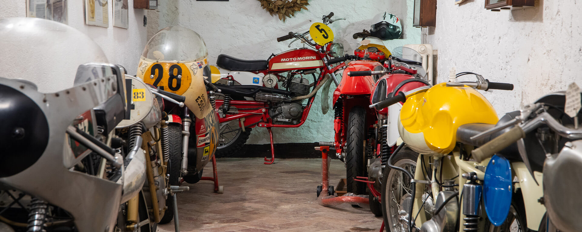 Inside the Parmeggiani collection you can see 6 vintage motorcycles arranged within a corridor