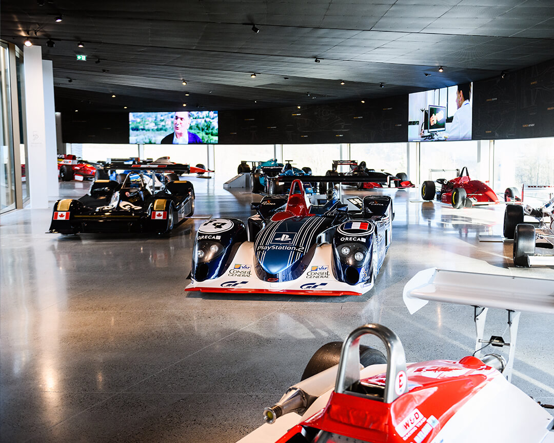 collection of racing cars in the Dallara Museum