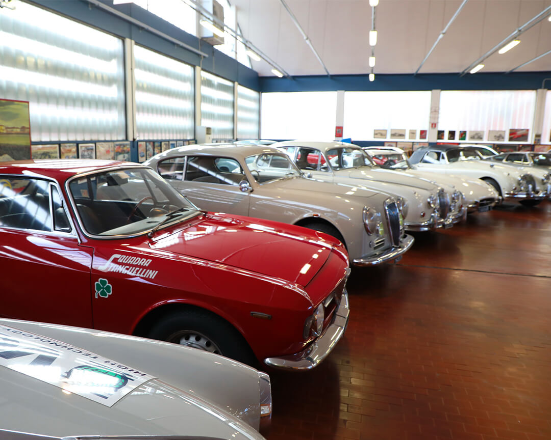 series of Stanguellini sedans exhibited at the museum