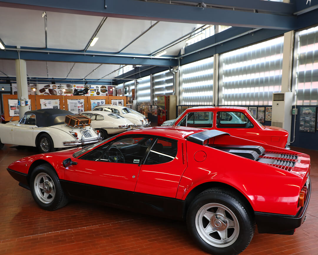 rear of Stanguellini sports cars exhibited at the museum