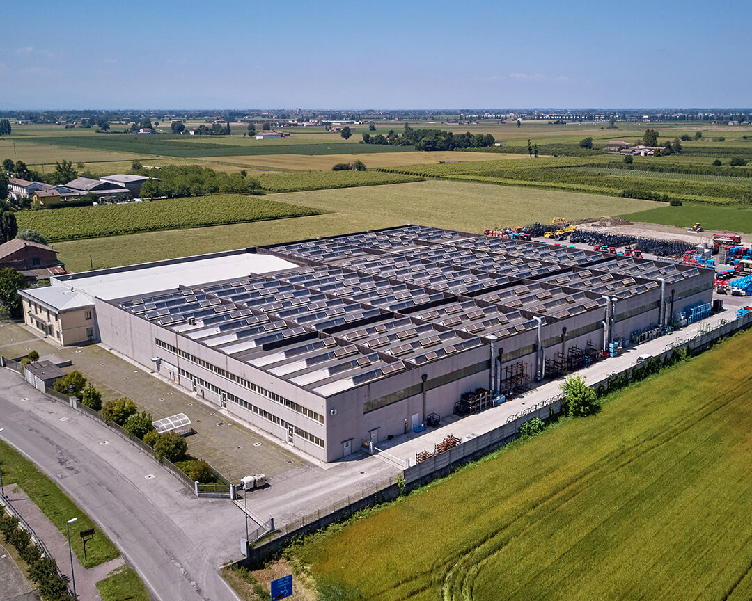 Aerial view of the argo tractors factory in the reggio emilia countryside