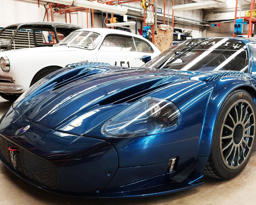 Maserati racing sports car in blue