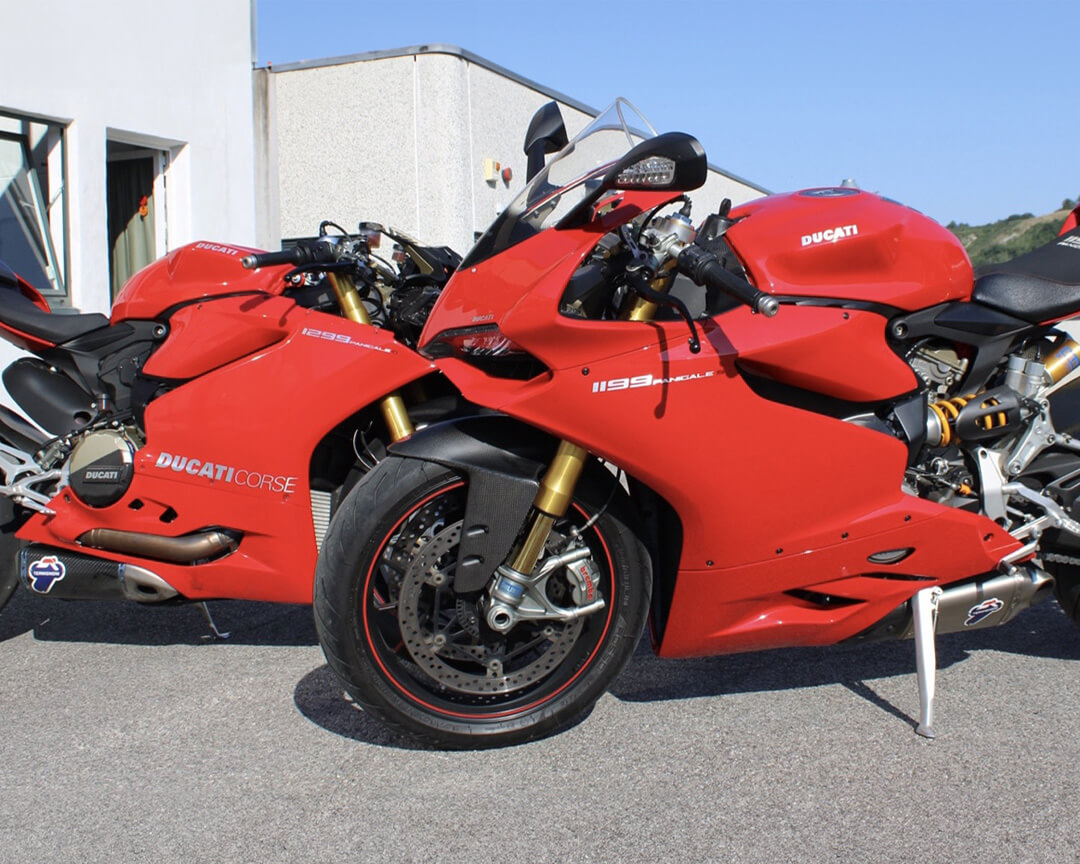 Side view of a Ducati 1199 and a 1099