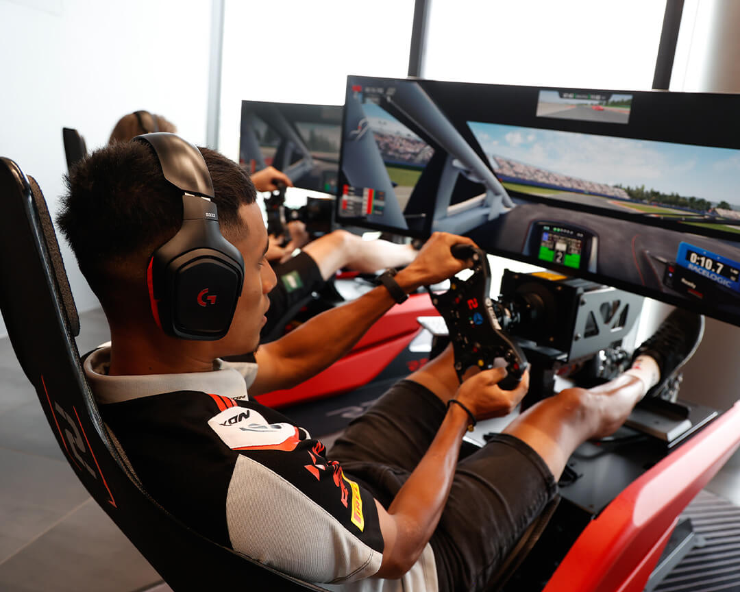 Adult on driving simulator