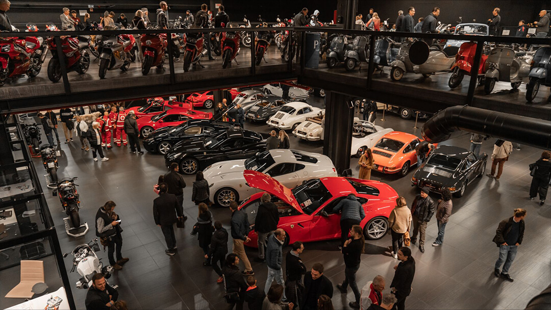 Inside the Ruote da sogno showroom many collectible cars and way are displayed to the public and enthusiasts