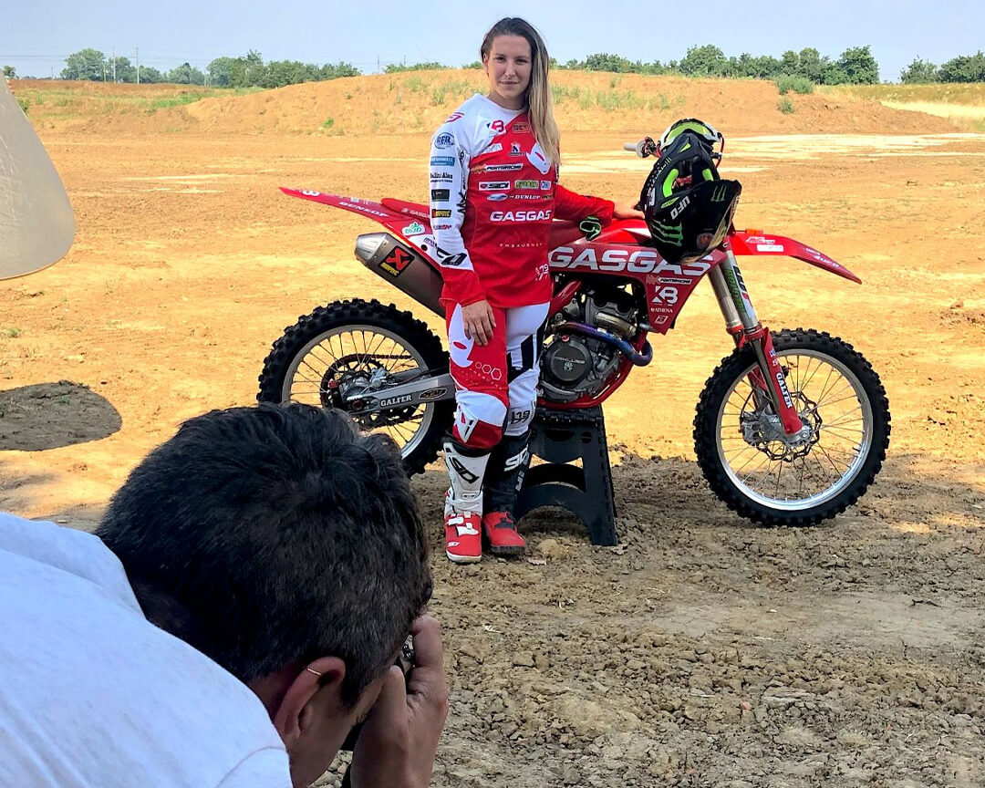 Kiara fontanesi that in motorcycle and alongside his Moto gasgas cross poses during a photo shoot