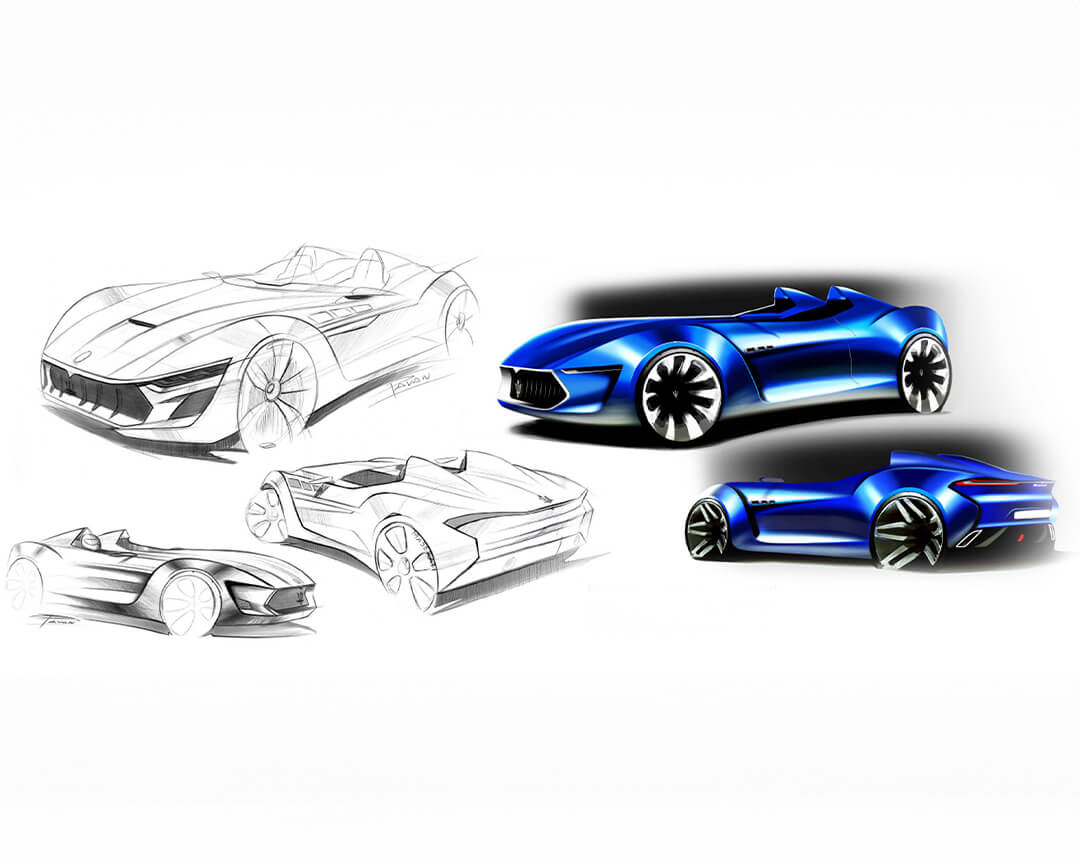 scratcher di auto maserati in bianco e nero e in blu