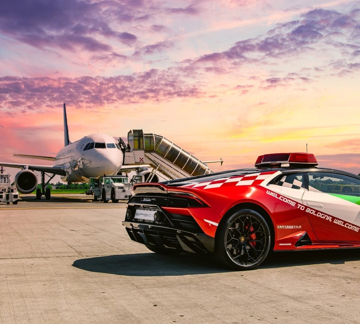 A brand new Lamborghini Huracan Evo for the Bologna airport