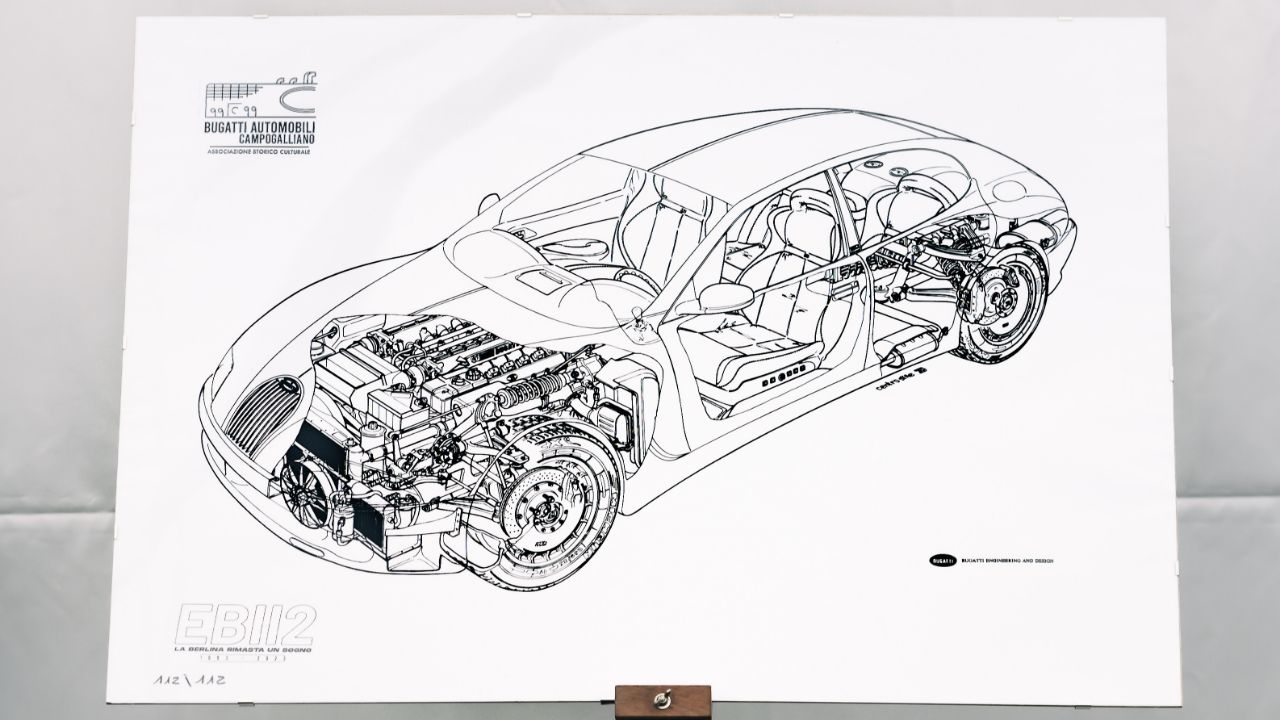 Disegno meccanico di una Bugatti EB112.