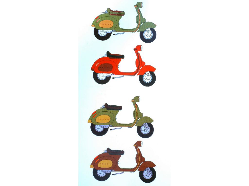 Disegni della Vespa progettata da Massimo Osti.