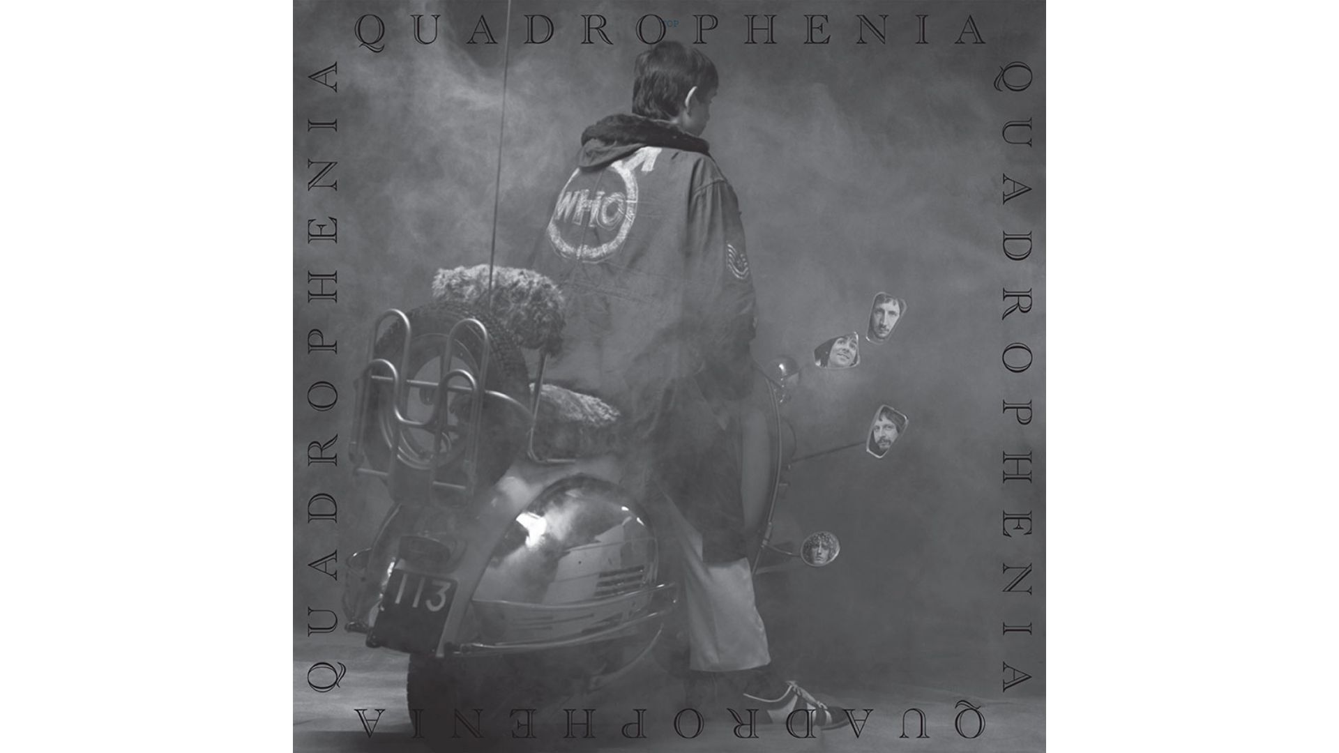 Copertina dell'album Quadrophenia (1973) dei The Who con un Mod in parka a bordo di uno scooter Vespa.